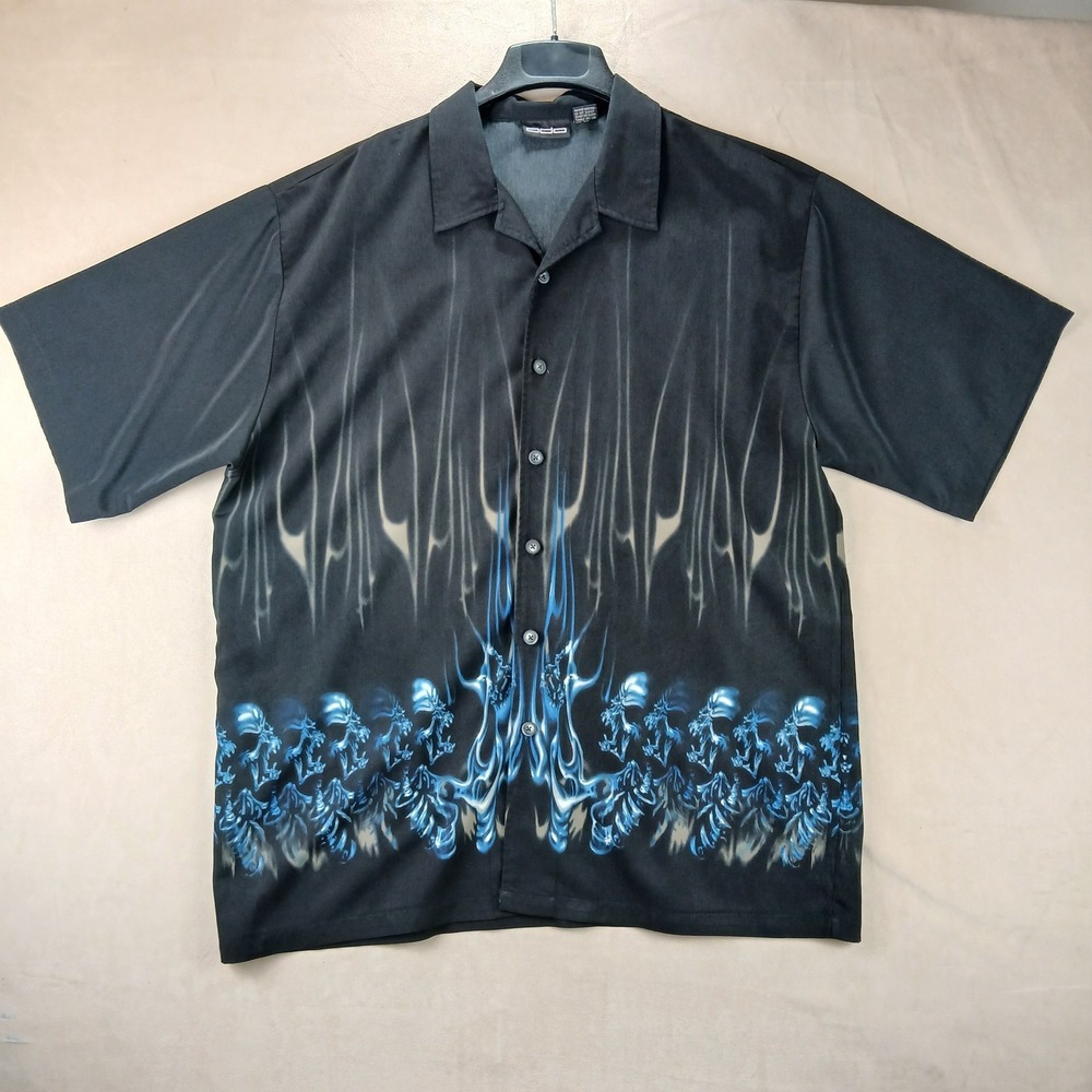 Vintage ODO XXL Mens Shirt Hawaiian Camp Bowling Skulls 90s 26x32 Flames
